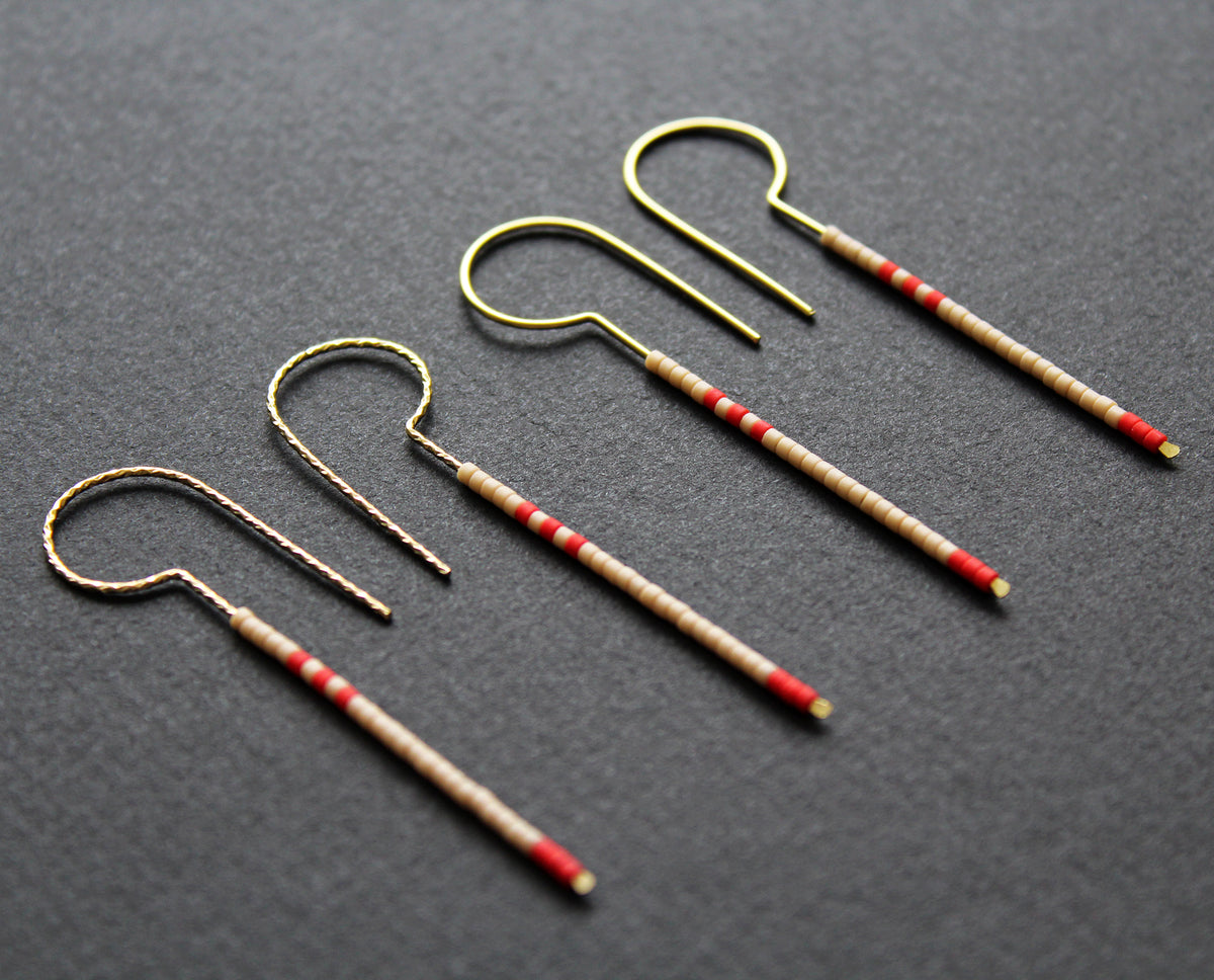 Loop Earrings - Beige &amp; Red