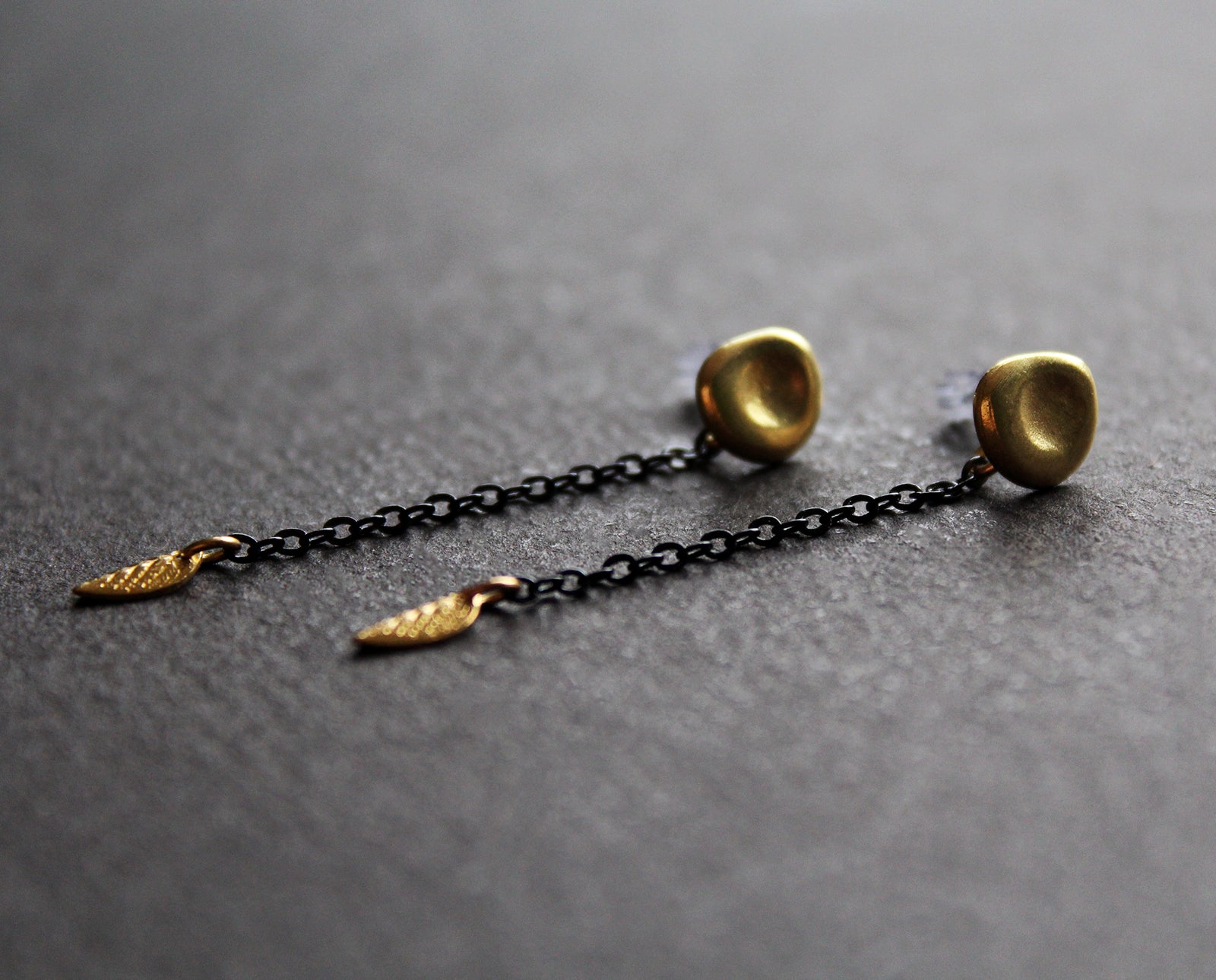 Tiny gold leaf dangle earrings - Handmade jewelry Nea design