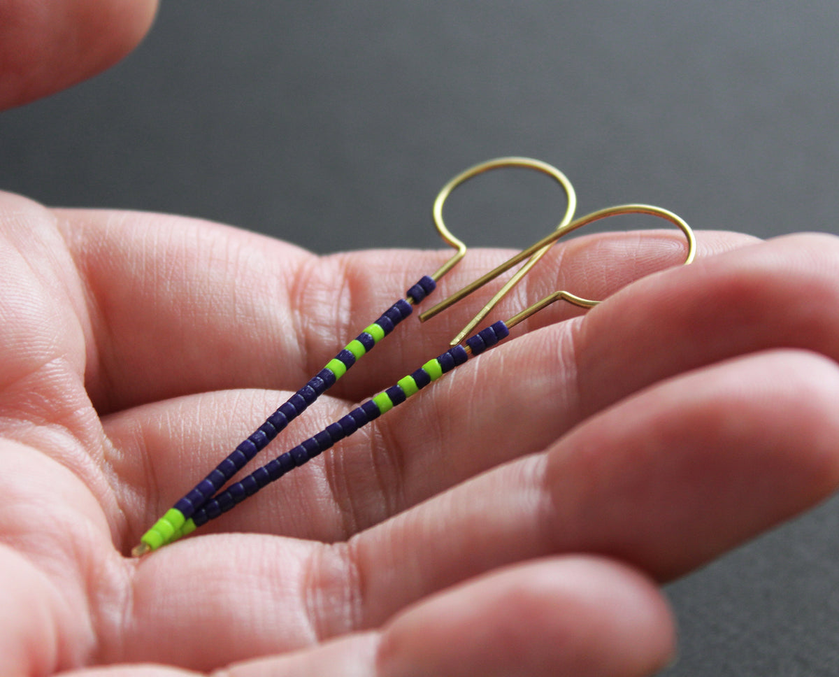 Loop Earrings - Navy Blue &amp; Neon Green