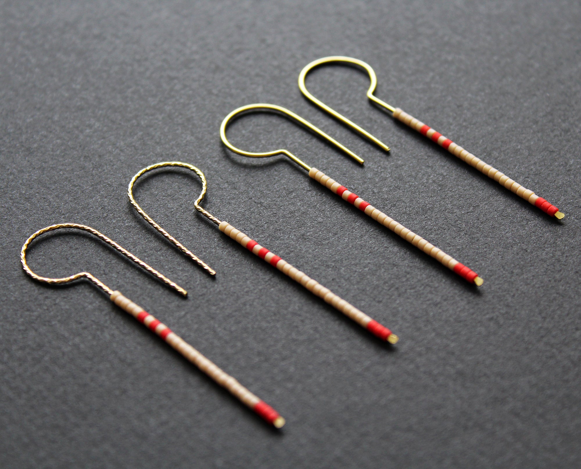 Loop Earrings - Beige & Red