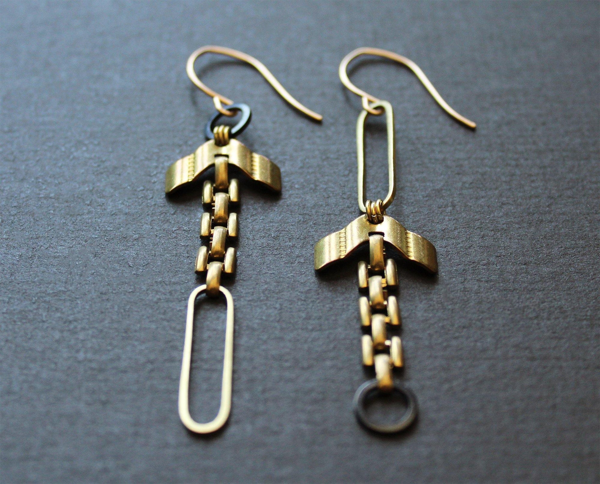 Asymmetrical Chunky Chain link Earrings - Handmade artisan jewelry by Nea