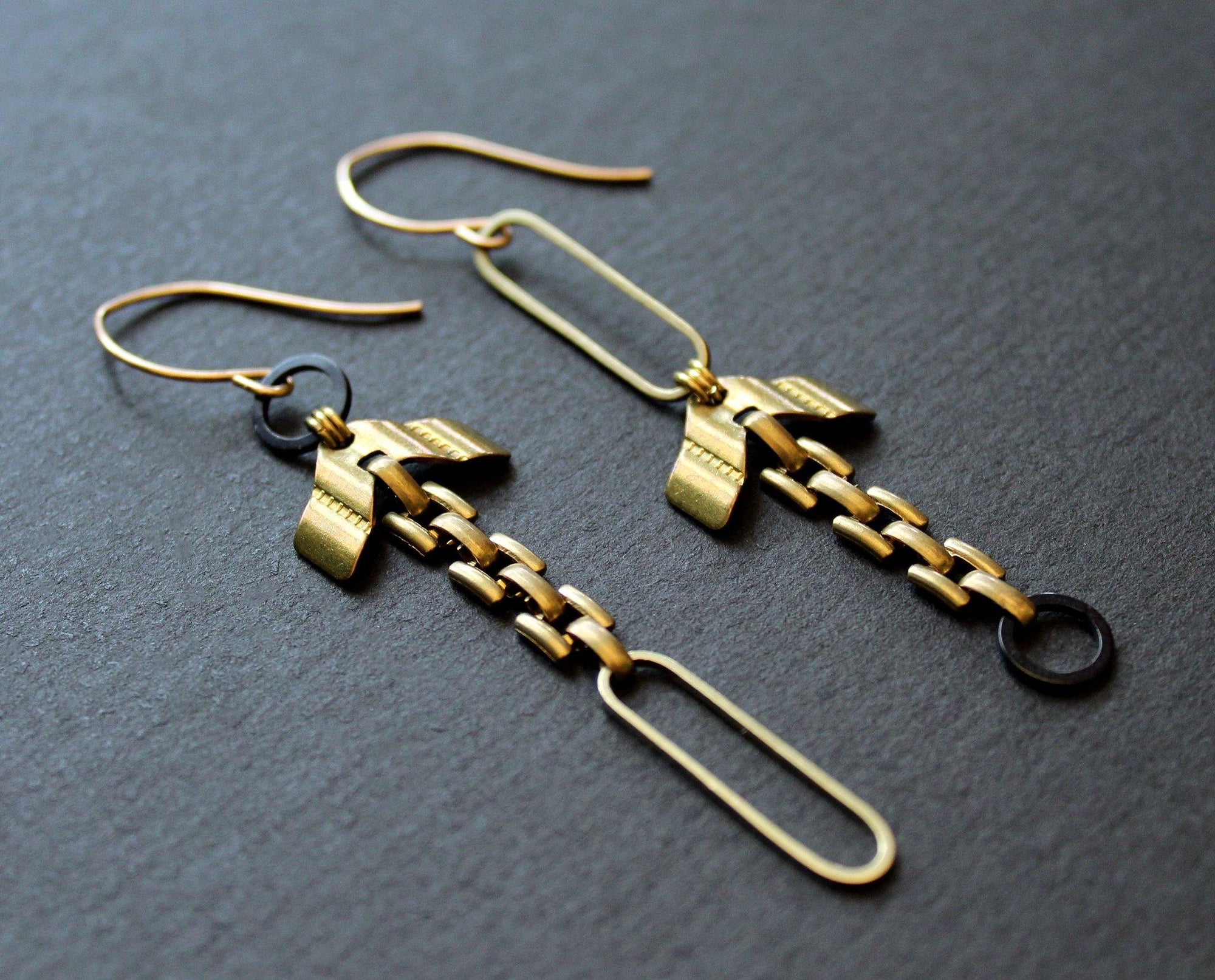 Asymmetrical Chunky Chain link Earrings - Handmade artisan jewelry by Nea