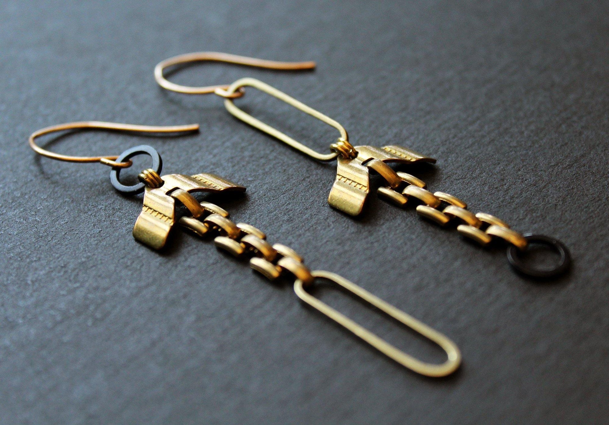 Asymmetrical Chunky Chain link Earrings - Handmade artisan jewelry by Nea