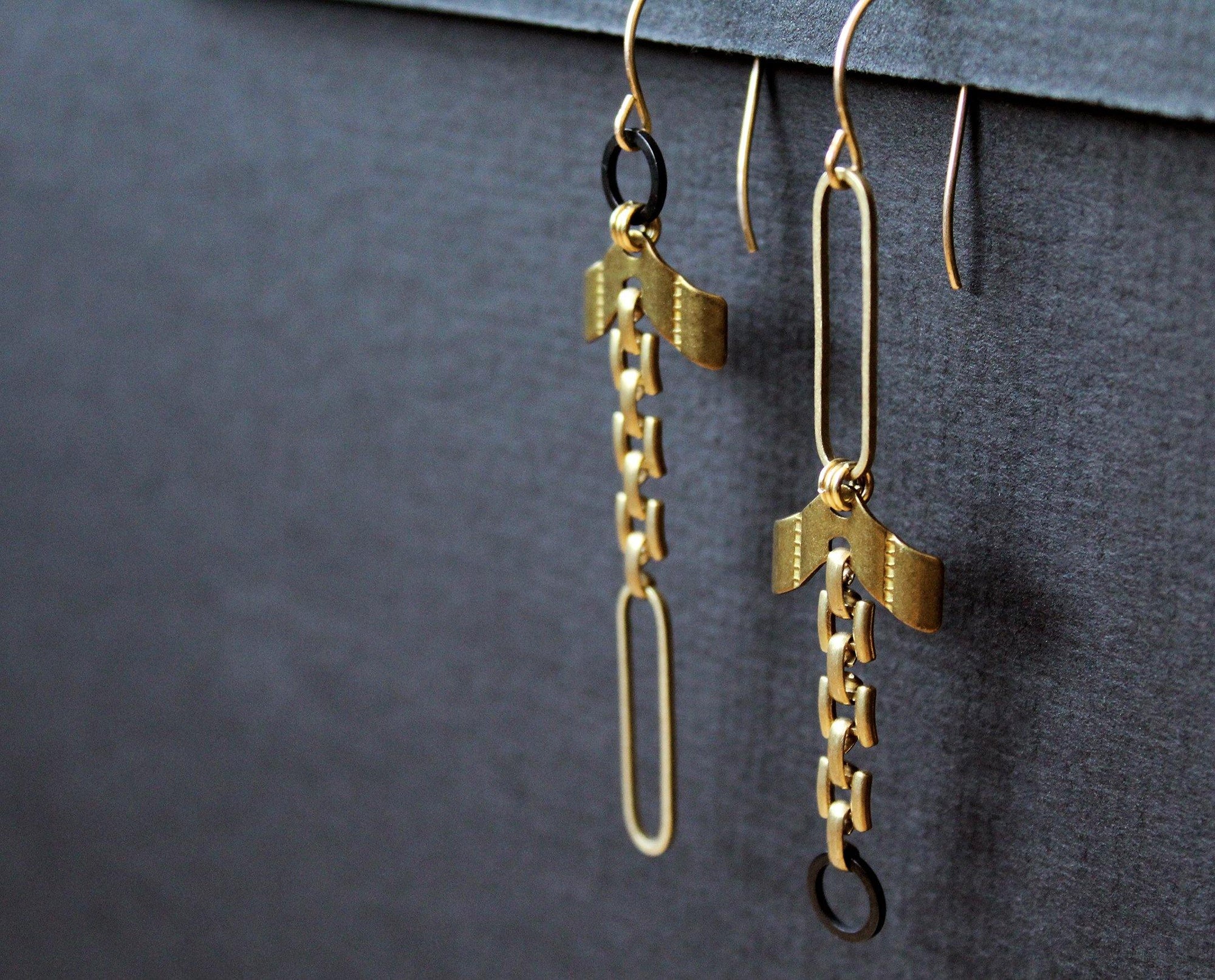 Asymmetrical Chunky Chain link Earrings - Handmade artisan jewelry by Nea