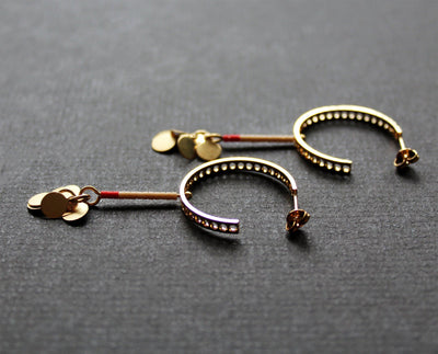 gold plated hoop earrings with dangle charm - handmade artisan Nea Jewelry