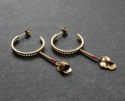 gold plated hoop earrings with dangle charm - handmade artisan Nea Jewelry