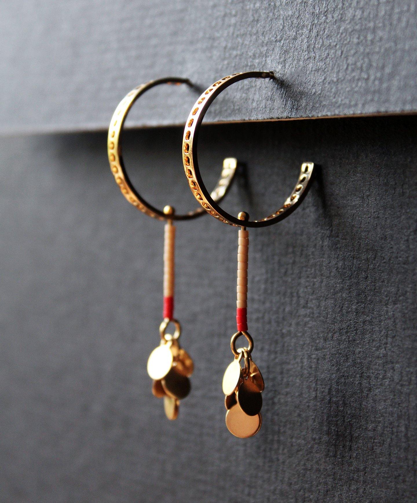 gold plated hoop earrings with dangle charm - handmade artisan Nea Jewelry