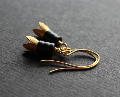 Hanging metal flower earrings, botanical earrings, handmade jewelry by Nea