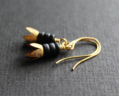 Hanging metal flower earrings, botanical earrings, handmade jewelry by Nea