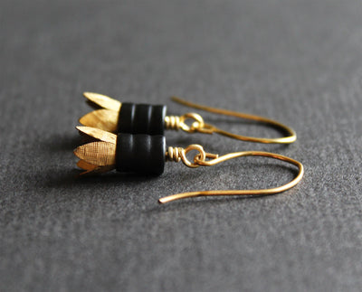 Hanging metal flower earrings, botanical earrings, handmade jewelry by Nea
