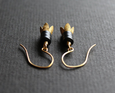 Hanging metal flower earrings, botanical earrings, handmade jewelry by Nea