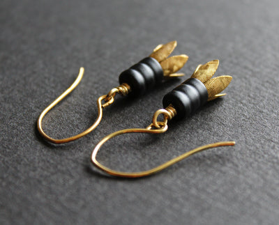 Hanging metal flower earrings, botanical earrings, handmade jewelry by Nea