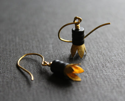 Hanging metal flower earrings, botanical earrings, handmade jewelry by Nea