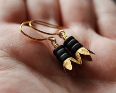 Hanging metal flower earrings, botanical earrings, handmade jewelry by Nea
