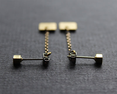 Ear jacket chain earrings, gold brass studs, handmade in Canada - Nea