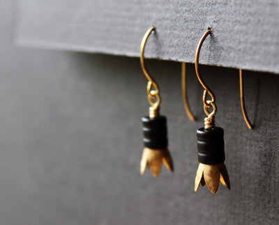 Hanging metal flower earrings, botanical earrings, handmade jewelry by Nea