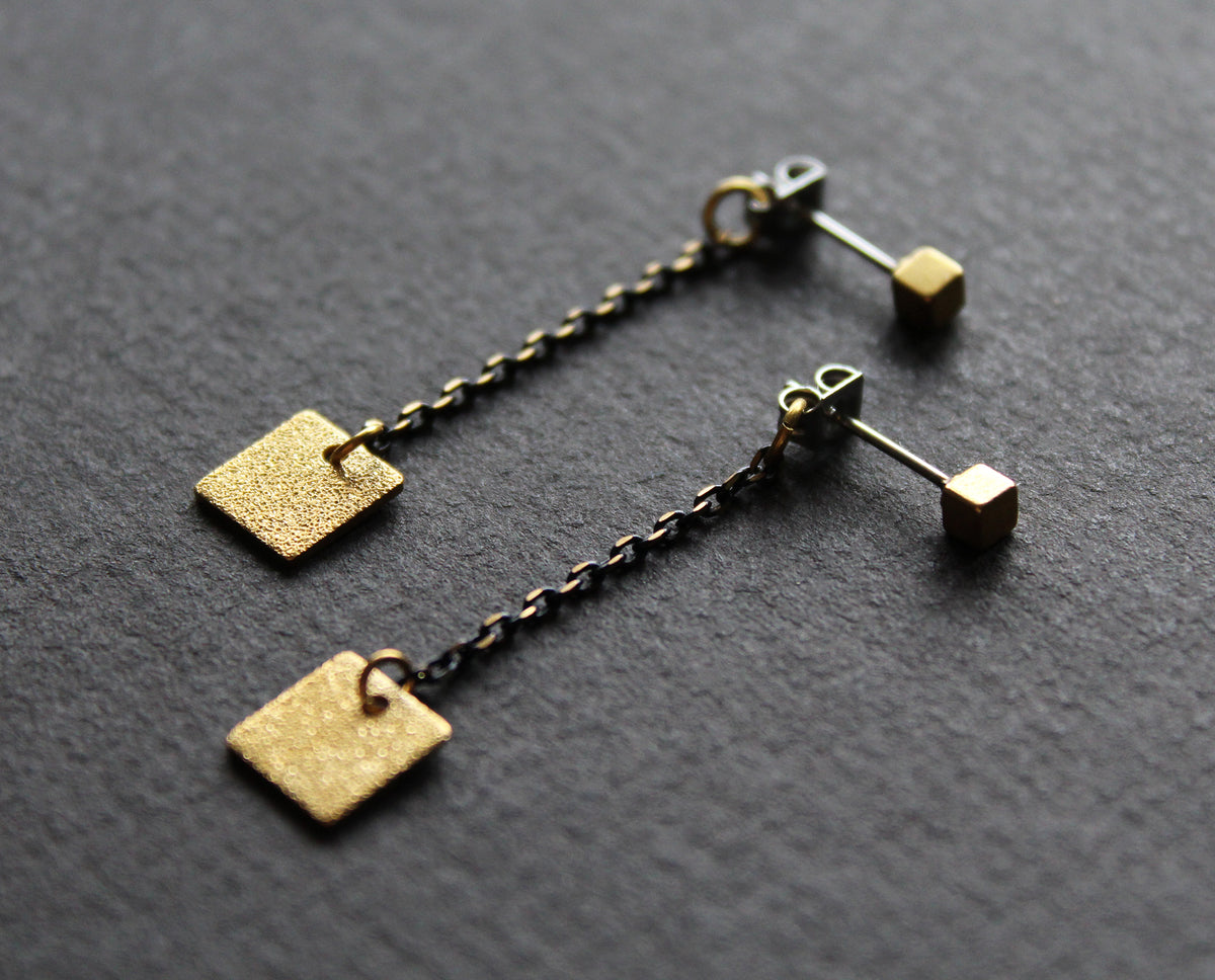 Ear jacket chain earrings, gold brass studs, handmade in Canada - Nea