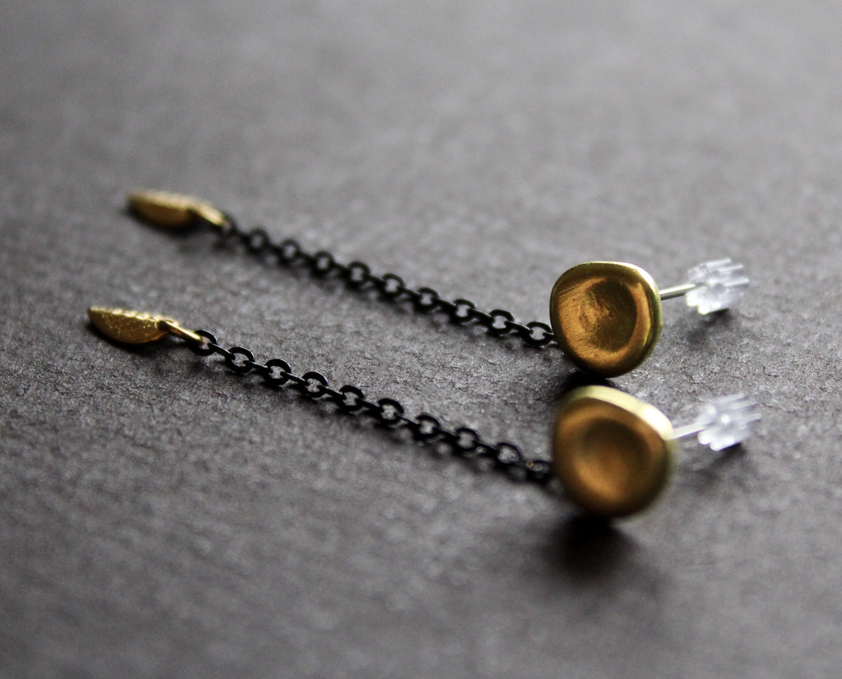 Tiny gold leaf dangle earrings - Handmade jewelry Nea design