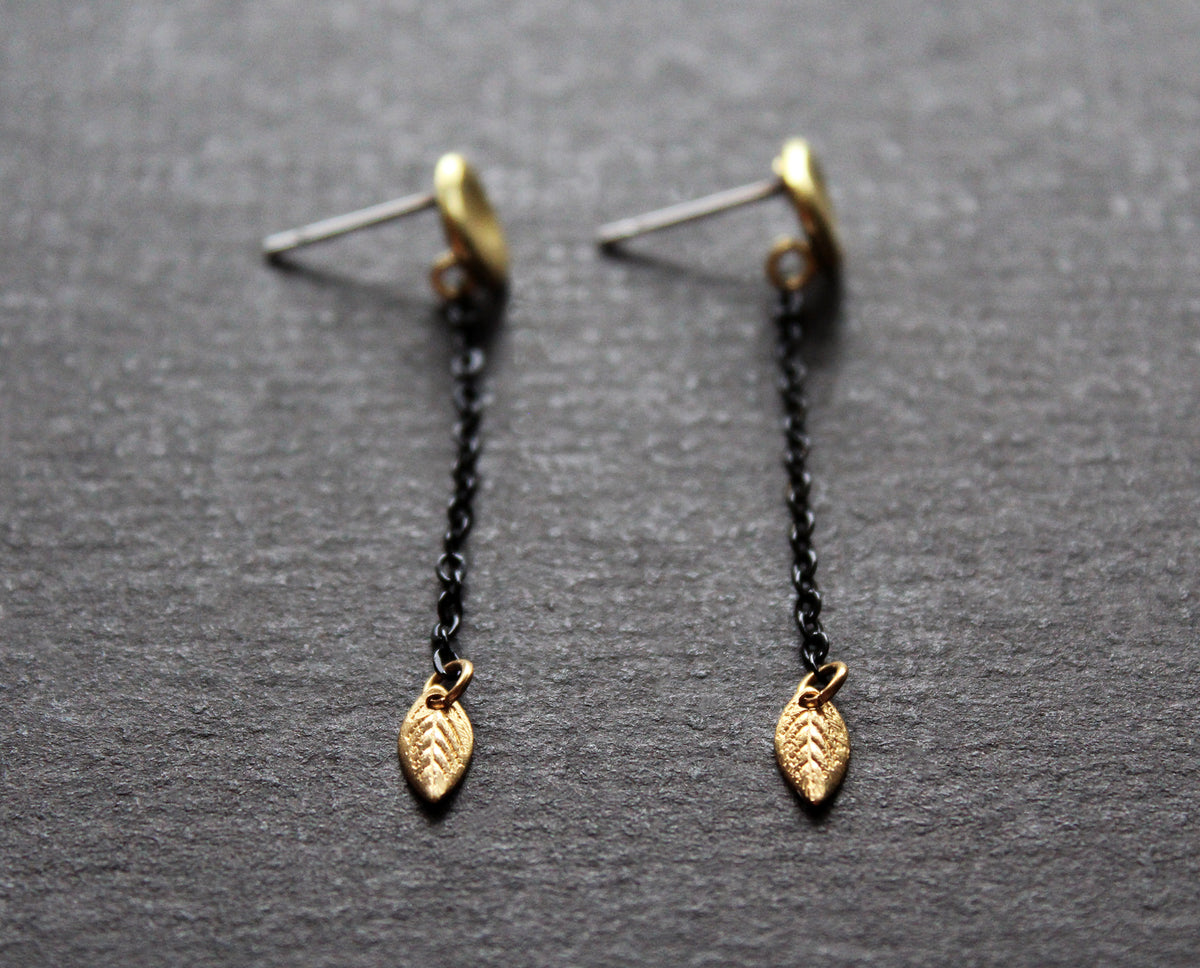 Tiny gold leaf dangle earrings - Handmade jewelry Nea design