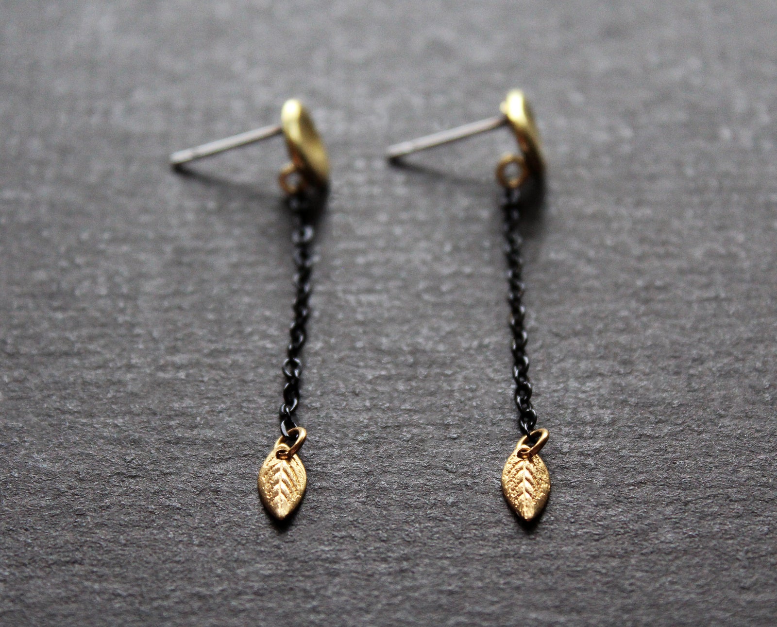 Tiny gold leaf dangle earrings - Handmade jewelry Nea design