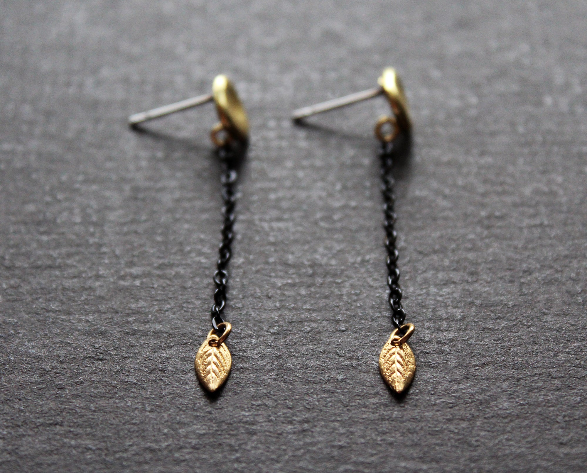 Tiny gold leaf dangle earrings - Handmade jewelry Nea design