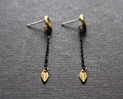 Tiny gold leaf dangle earrings - Handmade jewelry Nea design
